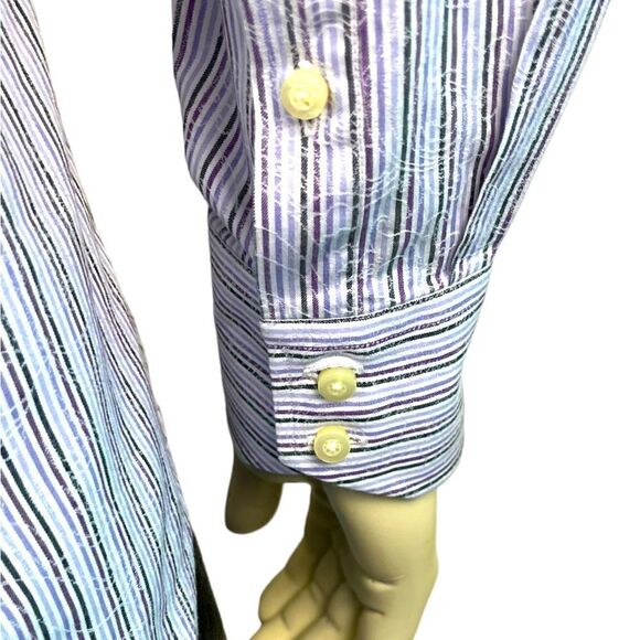 Unique NWOT Thomas Dean L/S Casual Dress Shirt in Pastel Stripes 100% Cotton SzL - Picture 6 of 11